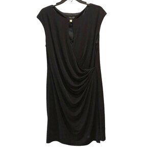 Evan Picone Black Label Womens Size 16 Black Sleeveless Faux Wrap Sheath Dress